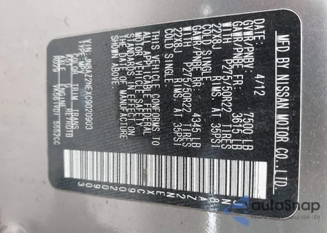 2012 Infiniti Qx56 z USA, uszkodzony, nr VIN JN8AZ2NEXC9020903